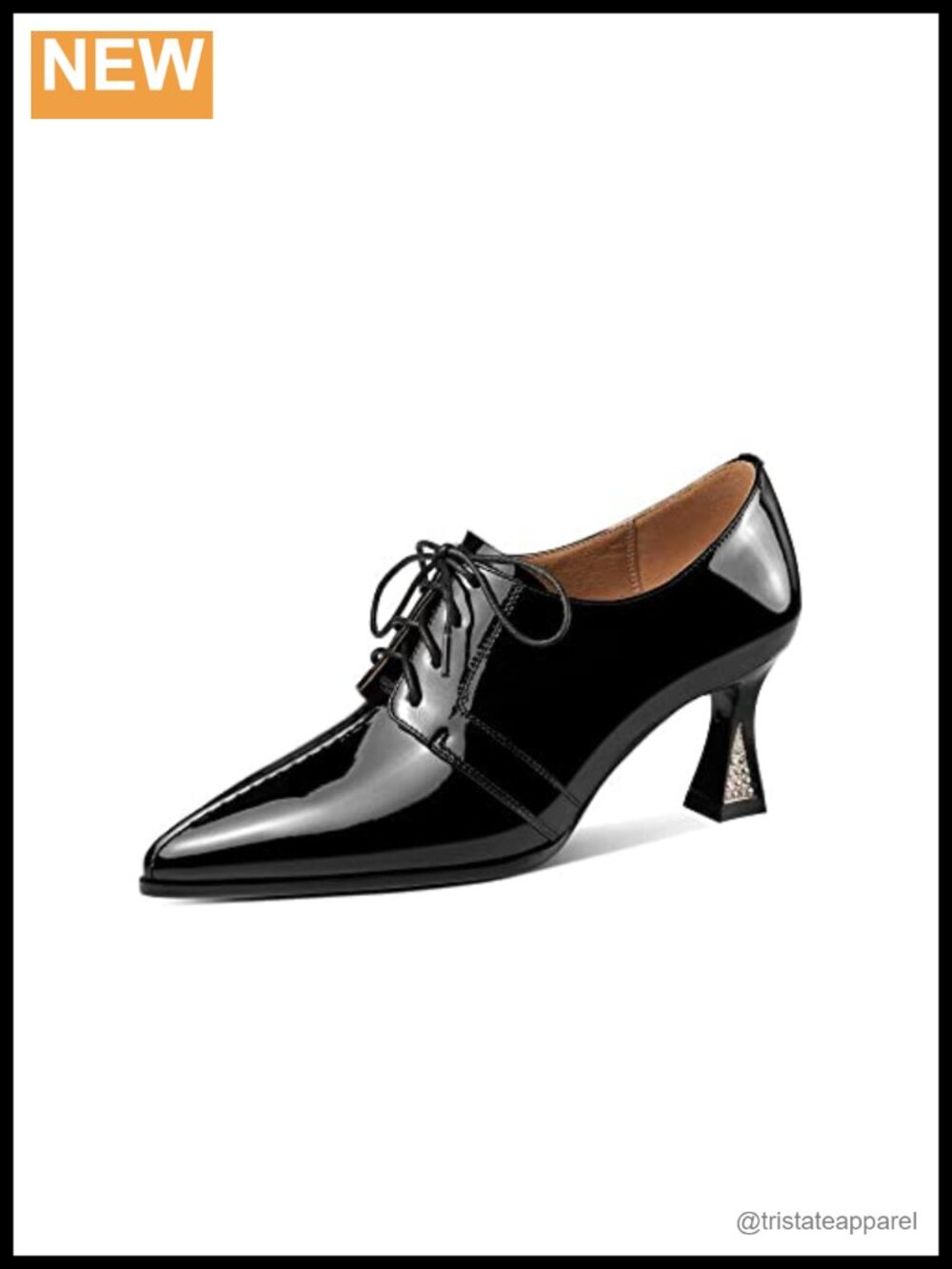 Patent Leather Mid Heel Pointed Toe Pumps Lace-Up Semi Formal